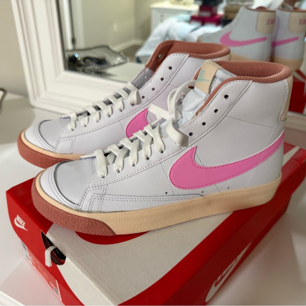 Nike White and Pink High-Top Sneakers